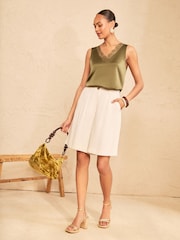 Love & Roses Khaki Green Satin Front Lace Trim V-Neck Vest - Image 3 of 4