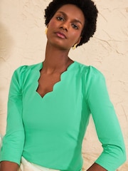 Love & Roses Bright Green 3/4 Sleeve Scallop V-Neck Jersey Top - Image 2 of 4