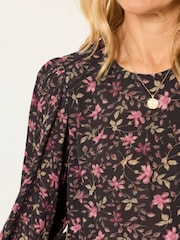 FatFace Sofia Brown Winter Floral Embroidered Blouse - Image 3 of 6