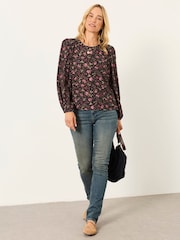 FatFace Sofia Brown Winter Floral Embroidered Blouse - Image 4 of 6