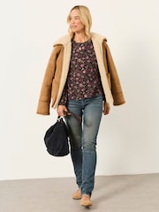 FatFace Sofia Brown Winter Floral Embroidered Blouse - Image 5 of 6