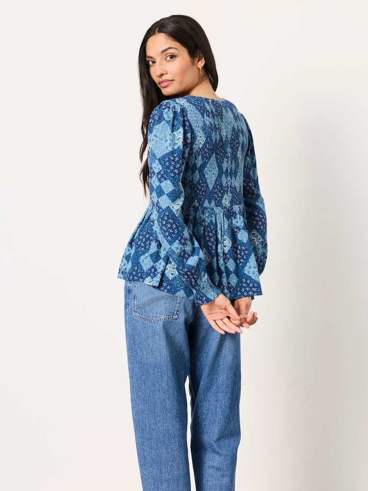 FatFace Riri Blue Patchwork Blouse - Image 2 of 5 FatFace Riri Blue Patchwork Blouse - Image 2 of 5