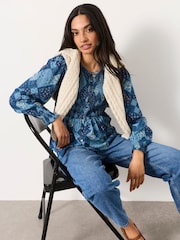 FatFace Riri Blue Patchwork Blouse - Image 4 of 5