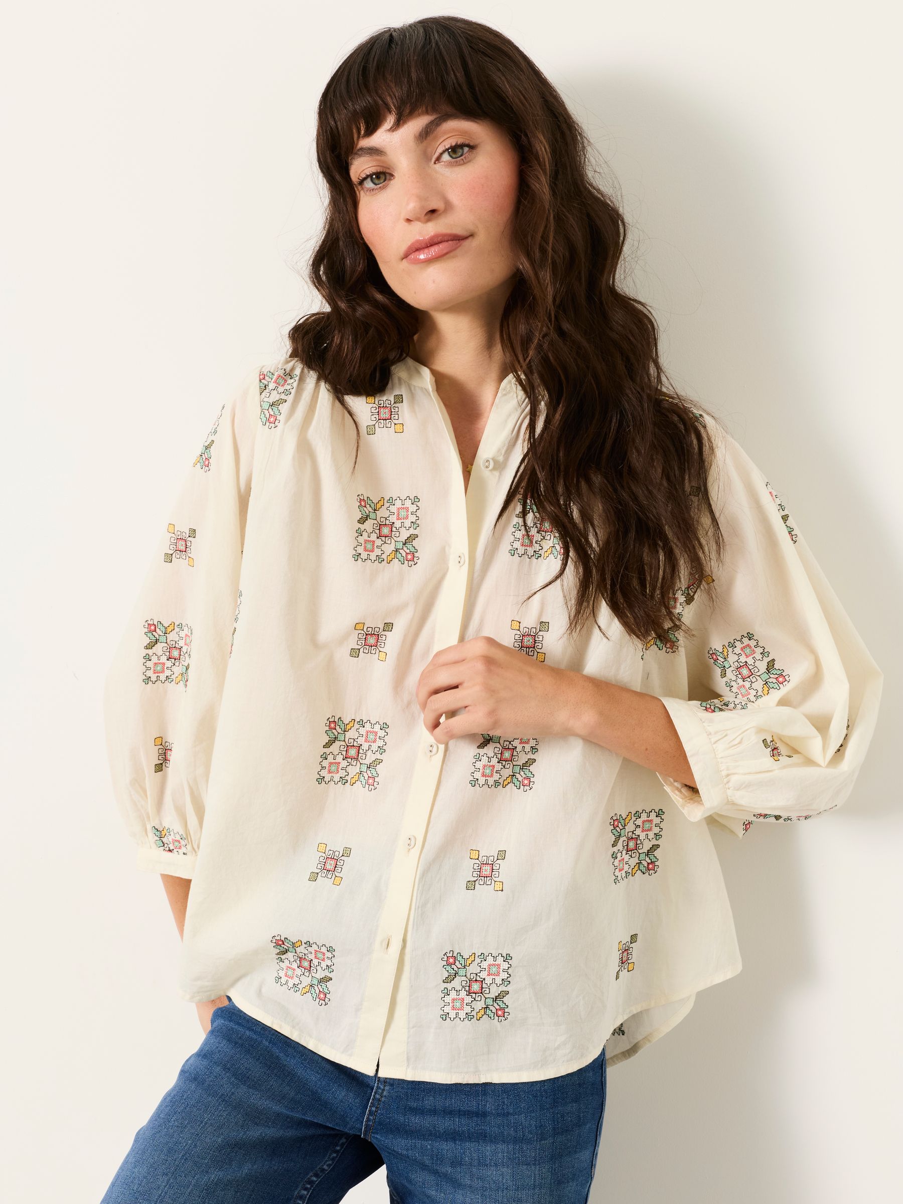 FatFace Ellen Ivory Embroidered Blouse