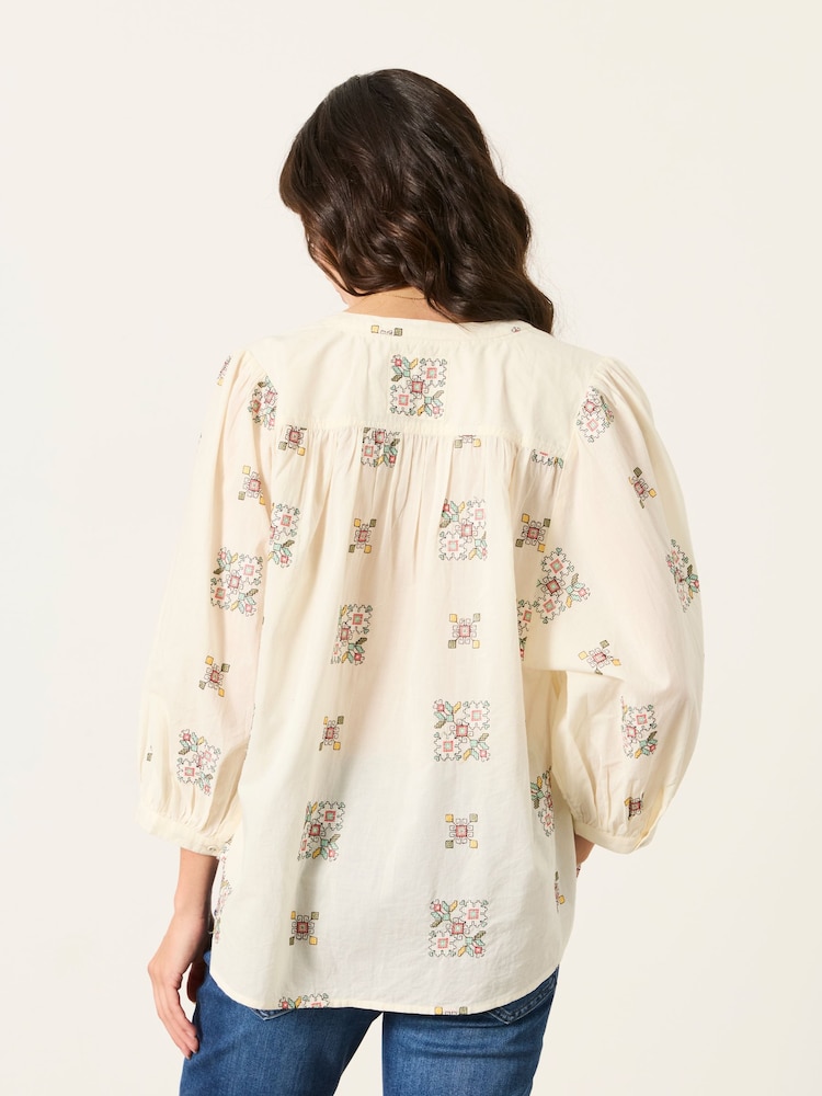 FatFace Ellen Ivory Embroidered Blouse - Image 2 of 5 FatFace Ellen Ivory Embroidered Blouse - Image 2 of 5