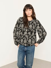 FatFace Sofia Black Dot Floral Embroidered Blouse - Image 1 of 5