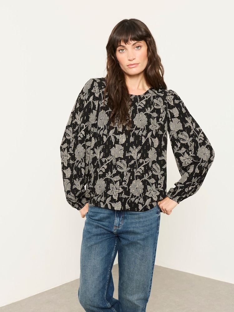 FatFace Sofia Black Dot Floral Embroidered Blouse - Image 1 of 5 FatFace Sofia Black Dot Floral Embroidered Blouse - Image 1 of 5