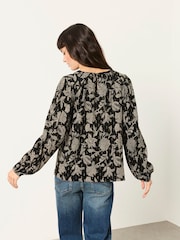 FatFace Sofia Black Dot Floral Embroidered Blouse - Image 2 of 5
