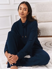 Chelsea Peers Blue Ribbed Knit High Neck Sweatshirt - Image 1 of 7