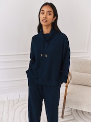 Chelsea Peers Blue Ribbed Knit High Neck Sweatshirt - Image 2 of 7