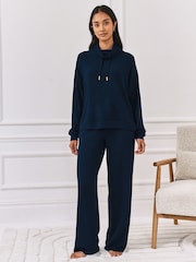 Chelsea Peers Blue Ribbed Knit High Neck Sweatshirt - Image 3 of 7