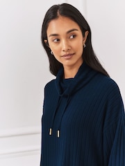 Chelsea Peers Blue Ribbed Knit High Neck Sweatshirt - Image 4 of 7