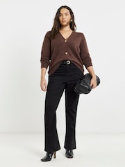 Simply Be Brown Heart Button Cardigan - Image 1 of 4