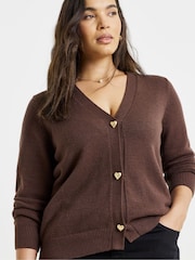 Simply Be Brown Heart Button Cardigan - Image 3 of 4