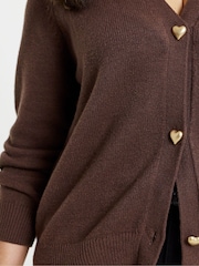 Simply Be Brown Heart Button Cardigan - Image 4 of 4