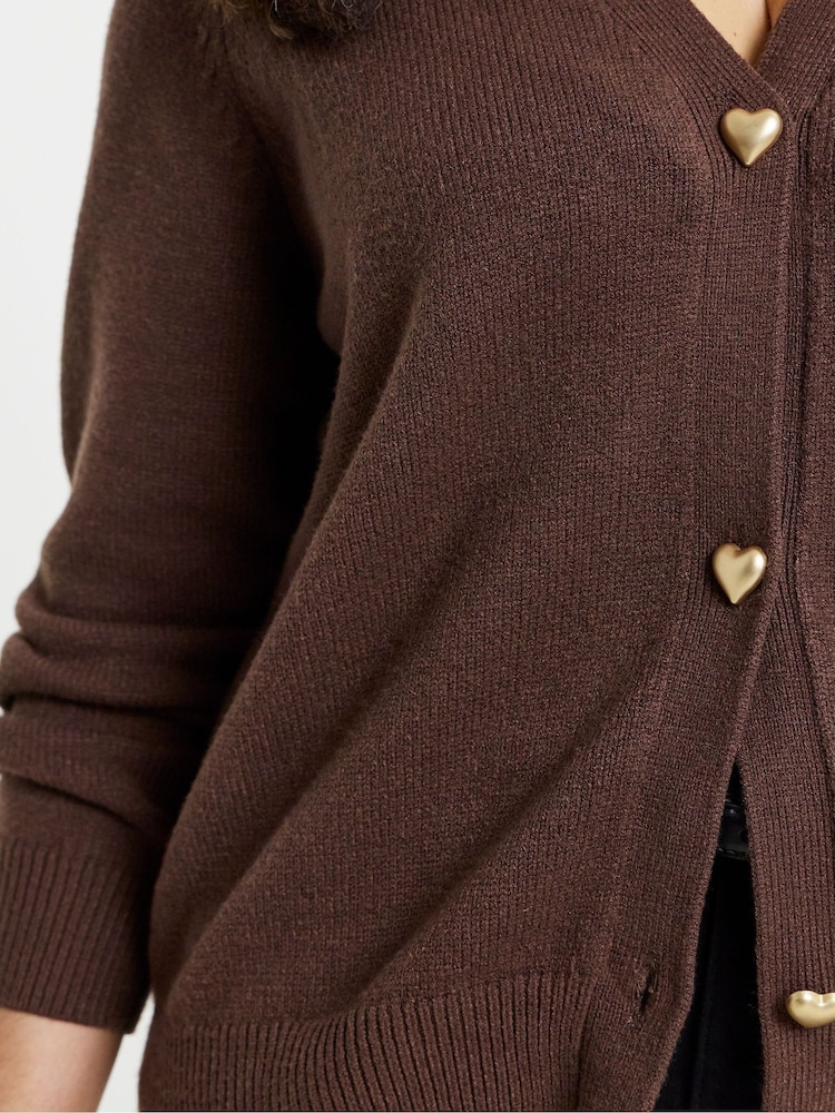 Simply Be Brown Heart Button Cardigan - Image 4 of 4 Simply Be Brown Heart Button Cardigan - Image 4 of 4