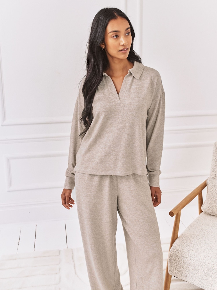 Chelsea Peers Grey Slub Knit Marl V-Neck Sweatshirt - Image 1 of 6