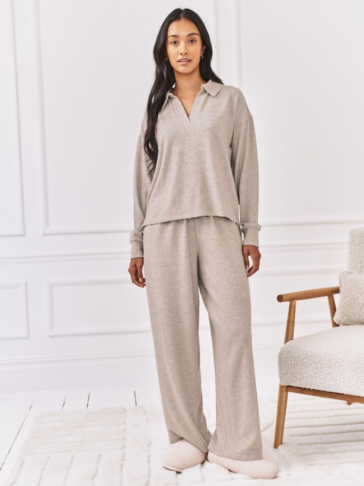 Chelsea Peers Grey Slub Knit Marl V-Neck Sweatshirt - Image 2 of 6