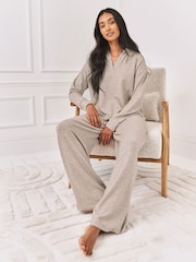 Chelsea Peers Grey Slub Knit Marl V-Neck Sweatshirt - Image 3 of 6