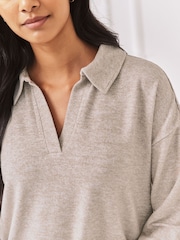 Chelsea Peers Grey Slub Knit Marl V-Neck Sweatshirt - Image 4 of 6