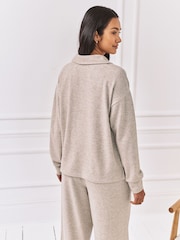 Chelsea Peers Grey Slub Knit Marl V-Neck Sweatshirt - Image 5 of 6