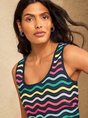 Love & Roses Navy Rainbow Wavy Stripe Petite Scoop Neck Jersey Vest - Image 2 of 4