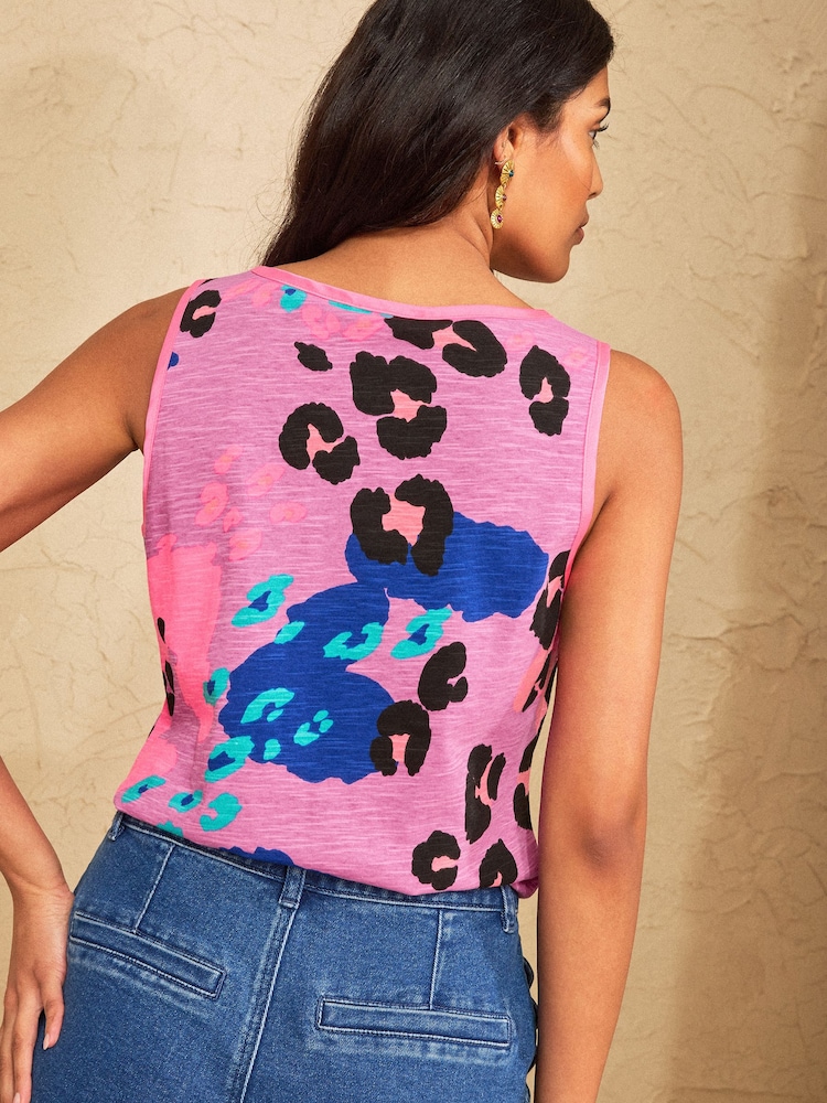 Love & Roses Lilac Purple Animal Print Satin Trim Petite Scoop Neck Jersey Vest - Image 4 of 4