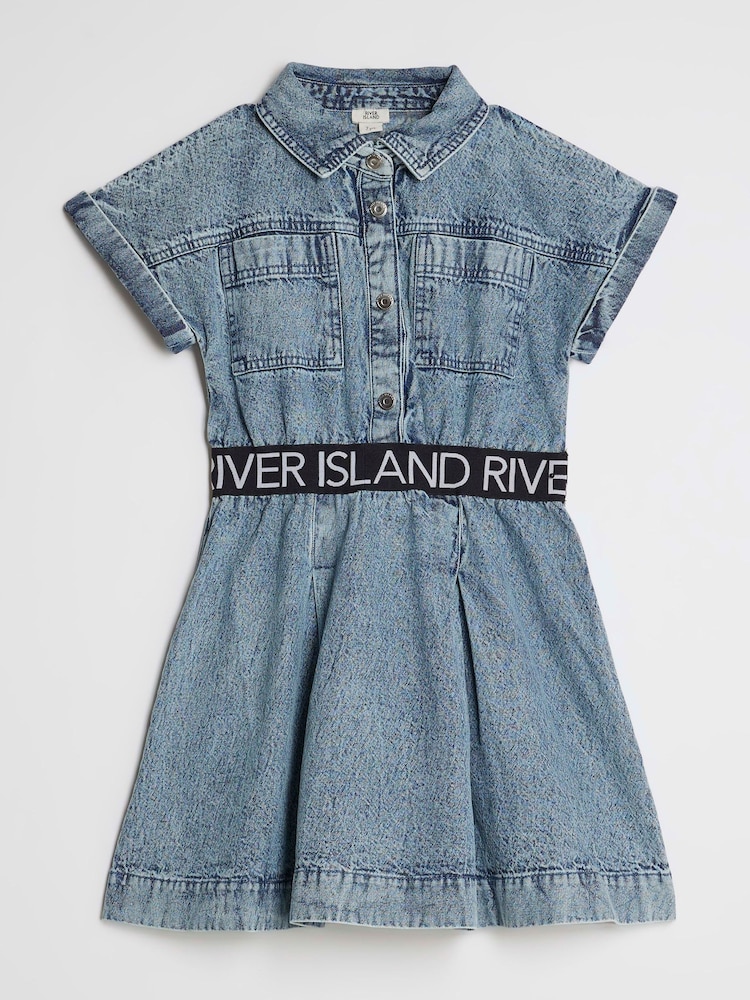 River Island Blue Twill Waistband Dress - Image 1 of 4 River Island Blue Twill Waistband Dress - Image 1 of 4