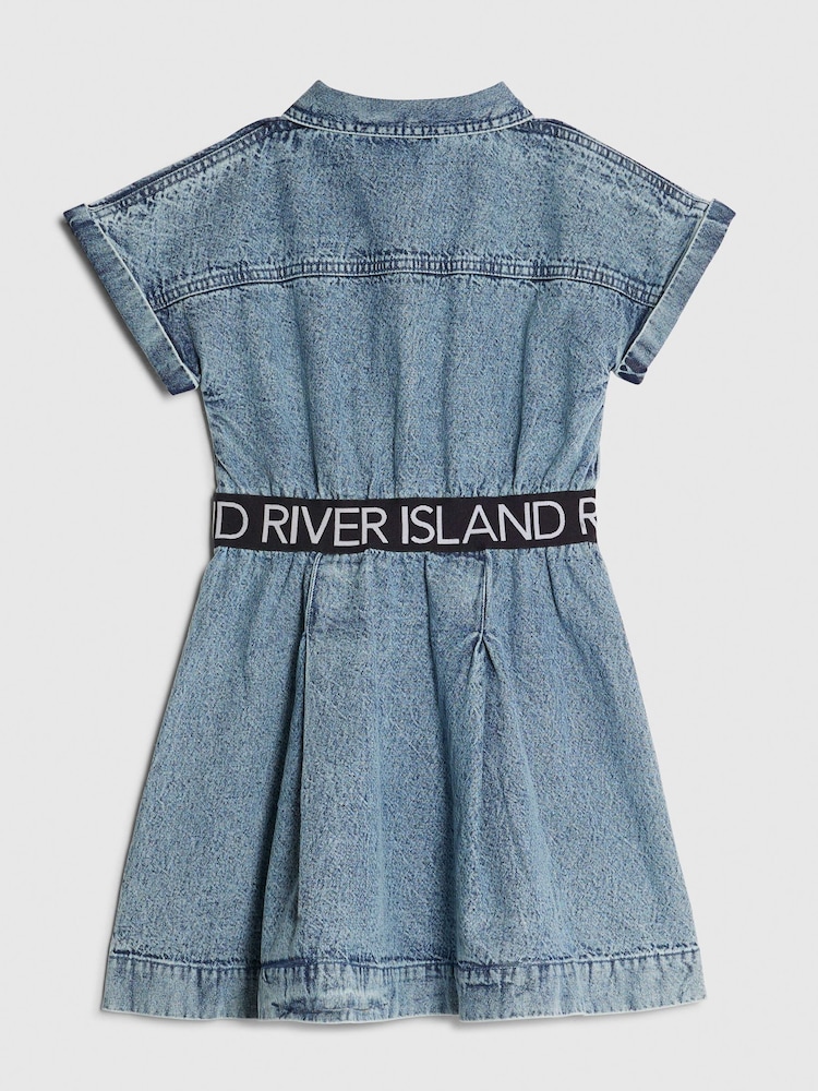 River Island Blue Twill Waistband Dress - Image 2 of 4 River Island Blue Twill Waistband Dress - Image 2 of 4