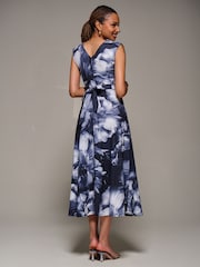 Jolie Moi Navy V-Neck Fit & Flare Scuba Midaxi Dress - Image 3 of 6