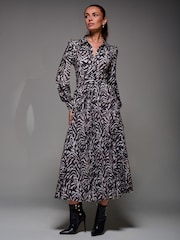 Jolie Moi Black Ground Long Sleeve Pleated Jersey Maxi Dress - Image 3 of 6