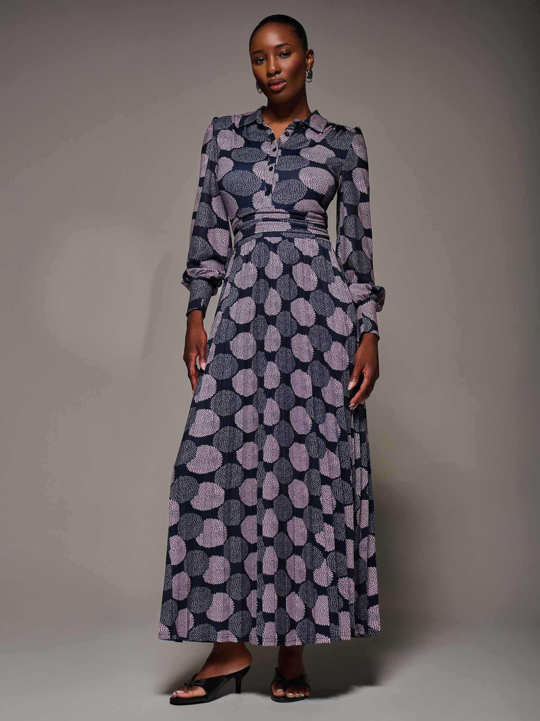 Buy Jolie Moi Purple Long Sleeve Pleated Jersey Maxi Dress from