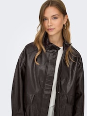 ONLY Brown Funnel Neck PU Bomber Jacket - Image 1 of 6