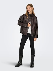 ONLY Brown Funnel Neck PU Bomber Jacket - Image 2 of 6