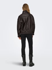 ONLY Brown Funnel Neck PU Bomber Jacket - Image 3 of 6
