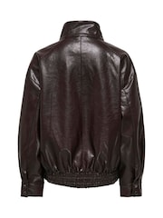 ONLY Brown Funnel Neck PU Bomber Jacket - Image 5 of 6