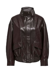 ONLY Brown Funnel Neck PU Bomber Jacket - Image 6 of 6