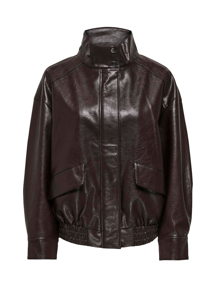 ONLY Brown Funnel Neck PU Bomber Jacket - Image 6 of 6 ONLY Brown Funnel Neck PU Bomber Jacket - Image 6 of 6