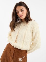 Accessorize Cream Fringe Cable Knit Jumper - Image 1 of 4