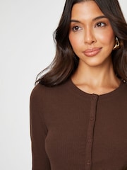 Marrón - Threadbare Ribbed Jersey Button Up Cardigan - Imagen 4 de 5