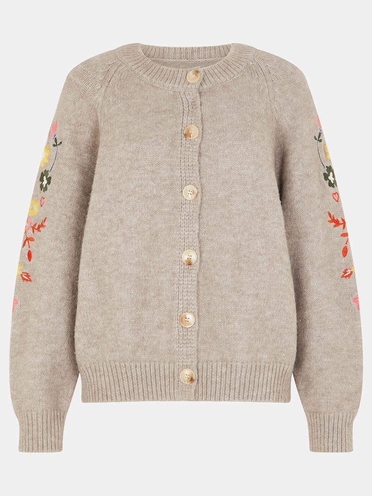 Accessorize Grey Floral Embroidered Sleeve Cardigan - Image 1 of 1 Accessorize Grey Floral Embroidered Sleeve Cardigan - Image 1 of 1
