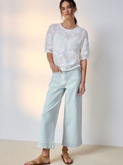 Bleach Blue Patch Pocket Cropped Wide Leg Jeans - Image 1 of 9