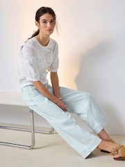Bleach Blue Patch Pocket Cropped Wide Leg Jeans - Image 3 of 9