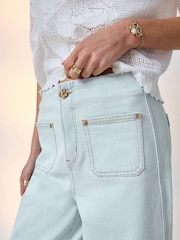 Bleach Blue Patch Pocket Cropped Wide Leg Jeans - Image 6 of 9