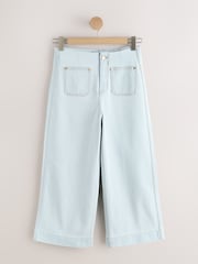 Bleach Blue Patch Pocket Cropped Wide Leg Jeans - Image 7 of 9