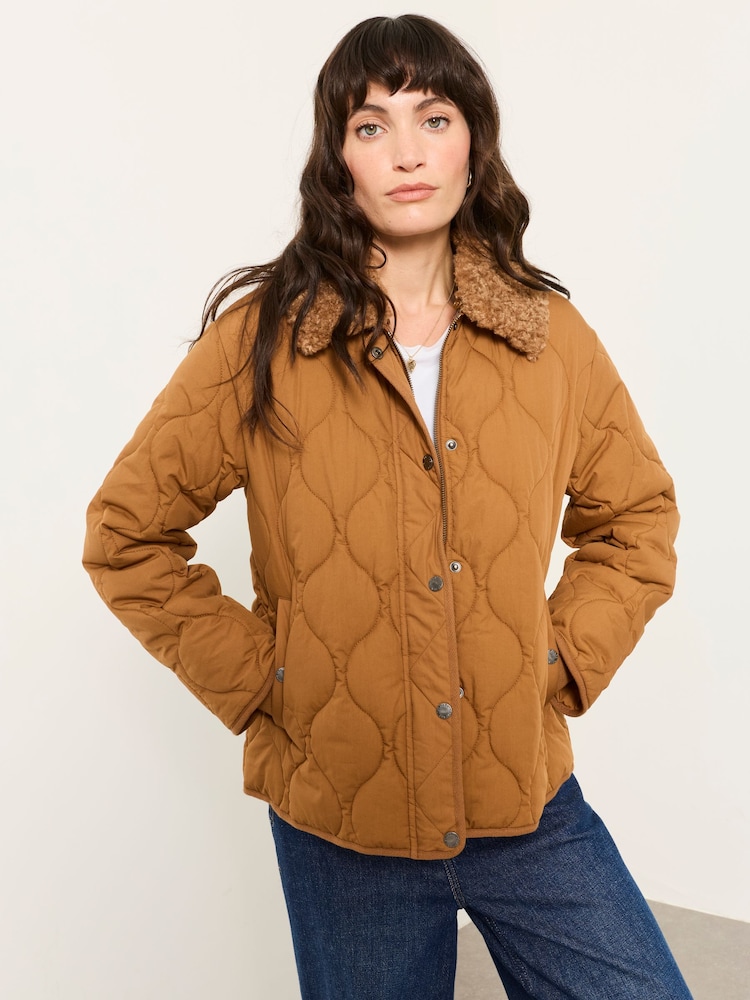 FatFace Cumbria Tan Brown Removable Collar Quilted Jacket - Image 1 of 7 FatFace Cumbria Tan Brown Removable Collar Quilted Jacket - Image 1 of 7