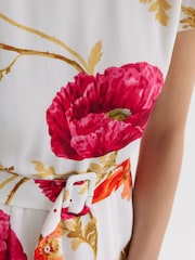 Reiss Ivory/Pink Lyra Floral-Print Belted Midi Dress - Image 3 of 5