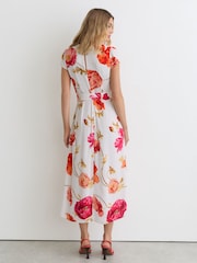 Reiss Ivory/Pink Lyra Floral-Print Belted Midi Dress - Image 4 of 5