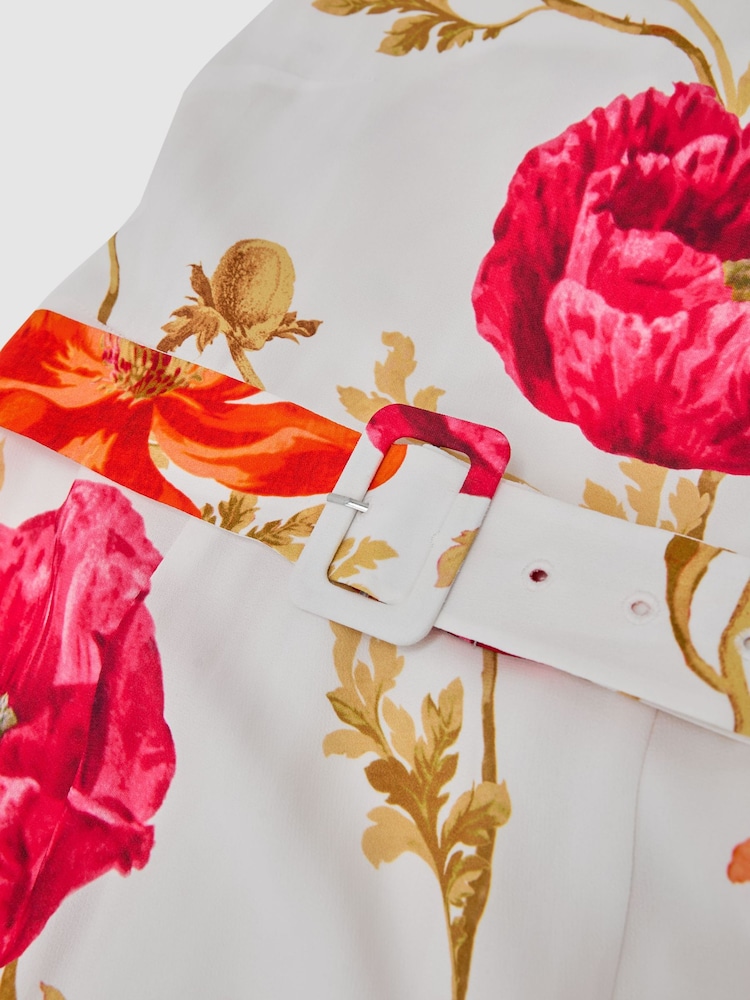 Reiss Ivory/Pink Lyra Floral-Print Belted Midi Dress - Image 5 of 5