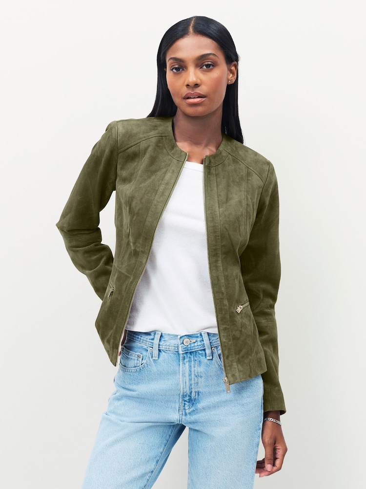 Urban Code Green Collarless Suede Jacket - Image 1 of 3